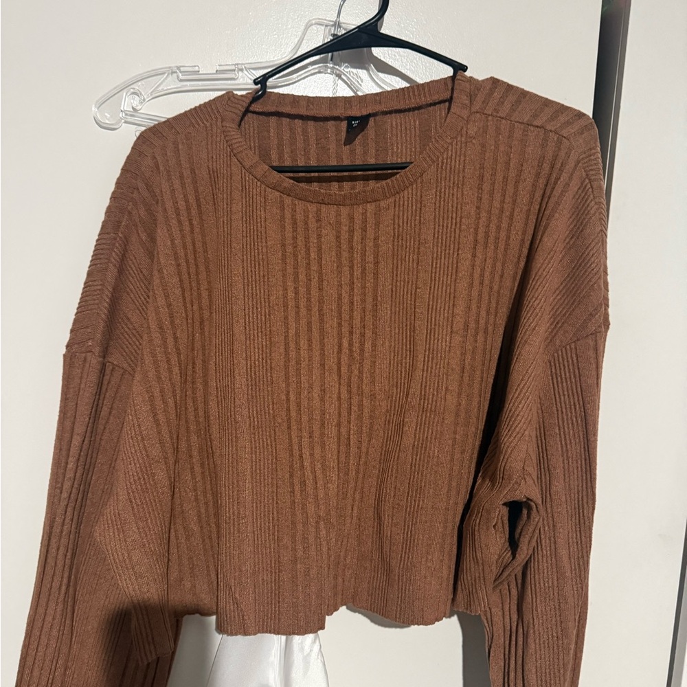SHEIN Brown Ribbed Knit Crop Top